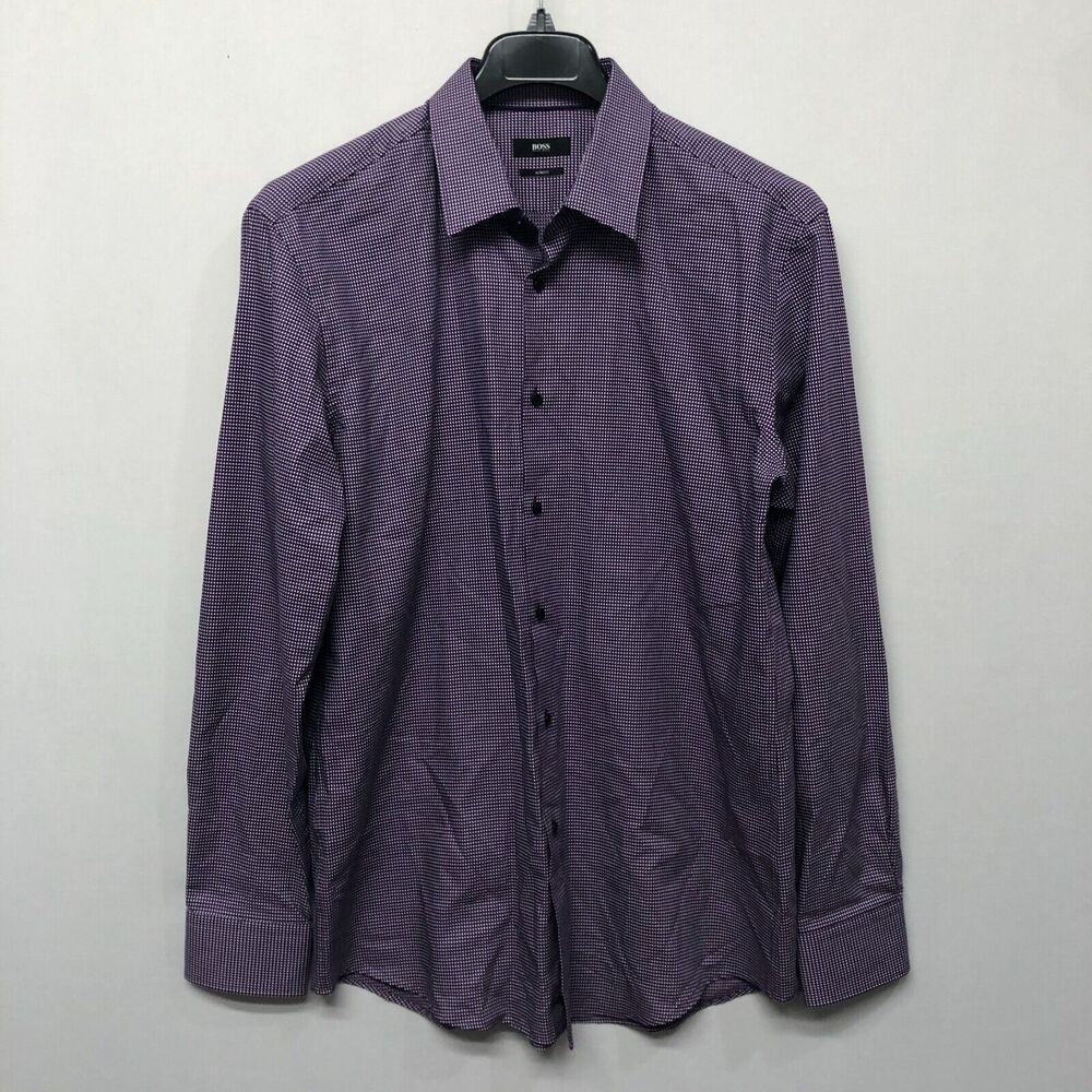 Hugo Boss Men Long Sleeve Dress Shirt Top Size US 17 INT 43 Slim Fit B326 -26